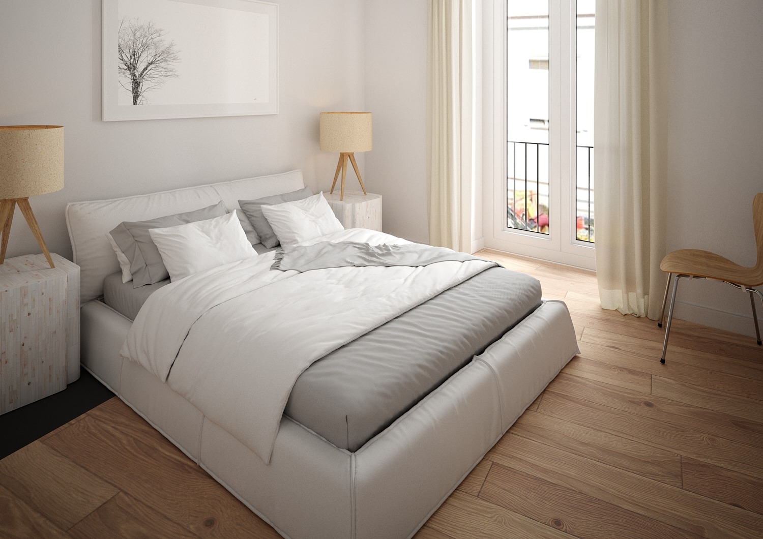 Dormitorio principal con grandes ventanales